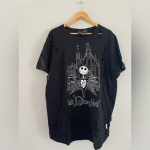 Disney Black Distressed T-Shirt with Jack Skellington & Castle